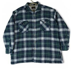 Vintage Sedgefield‎ Shacket Mens XXL Green Blue Plaid Jacket Sherpa Lined Ramie